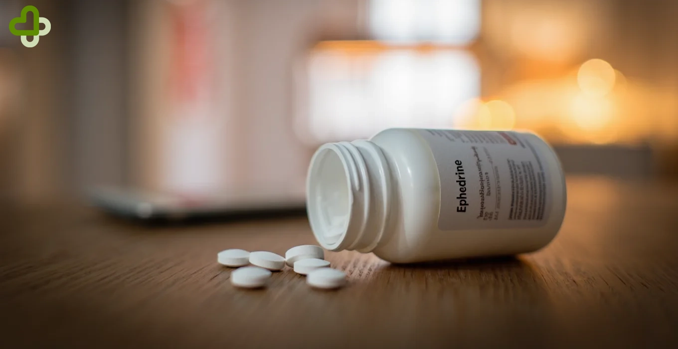 Баночка с таблетками эфедрина на столе
