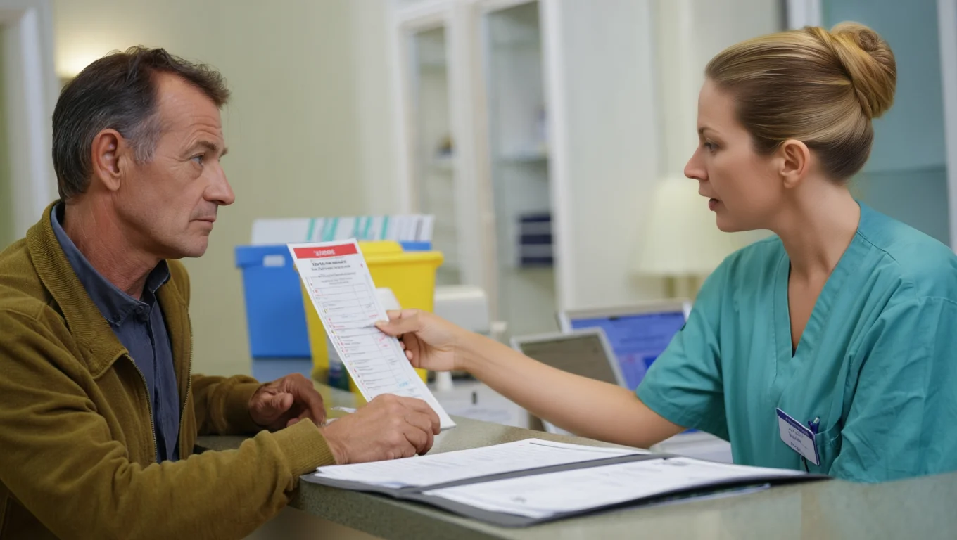 Мужчина в больнице у регистратуры